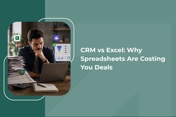 Business professional comparing spreadsheets with CRM software for lead and sales management.